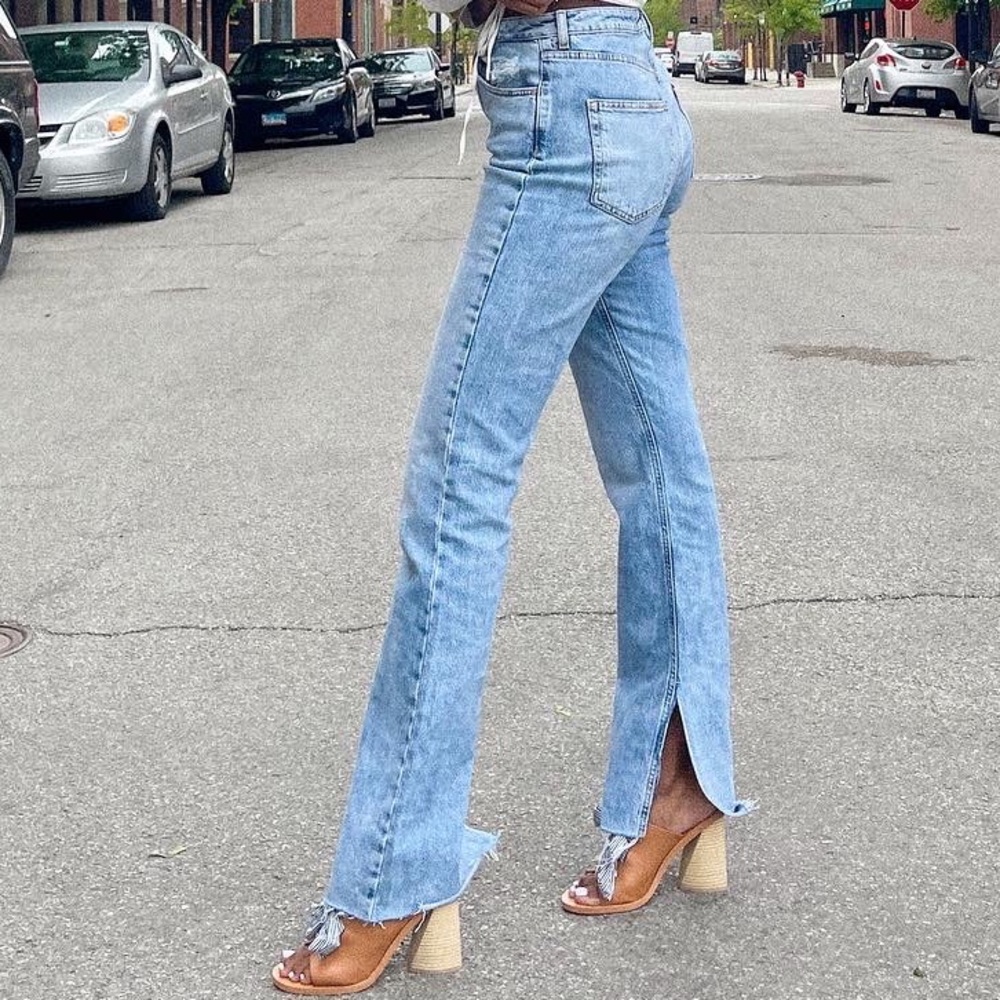 High rise split jean